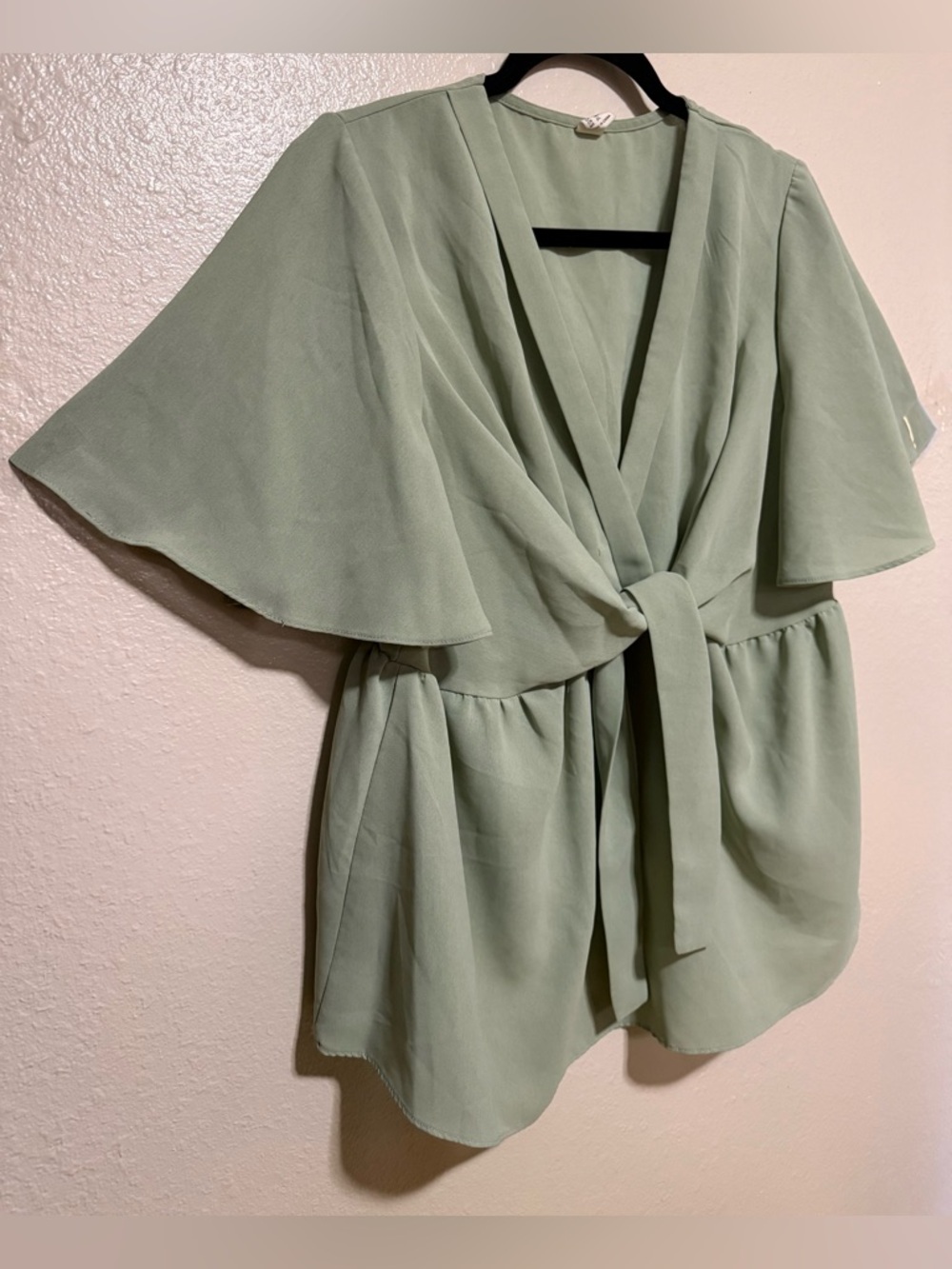 Maternity Sage Green Tie Front Blouse | V-Neck Flutter Sleeve Top XL - Picture 4 of 4